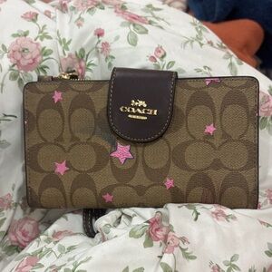 Coach Brown Wallet with Pink Star Accents